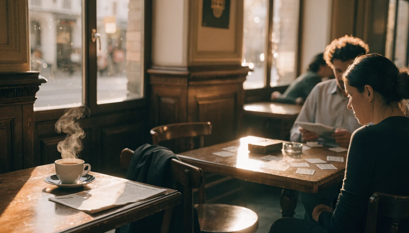 Gemütliches Wiener Café mit österreichischem Wappen und Kaffee