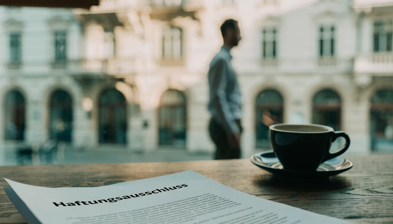 Bürotisch in Wien mit Haftungsausschluss-Dokument und Tageslicht