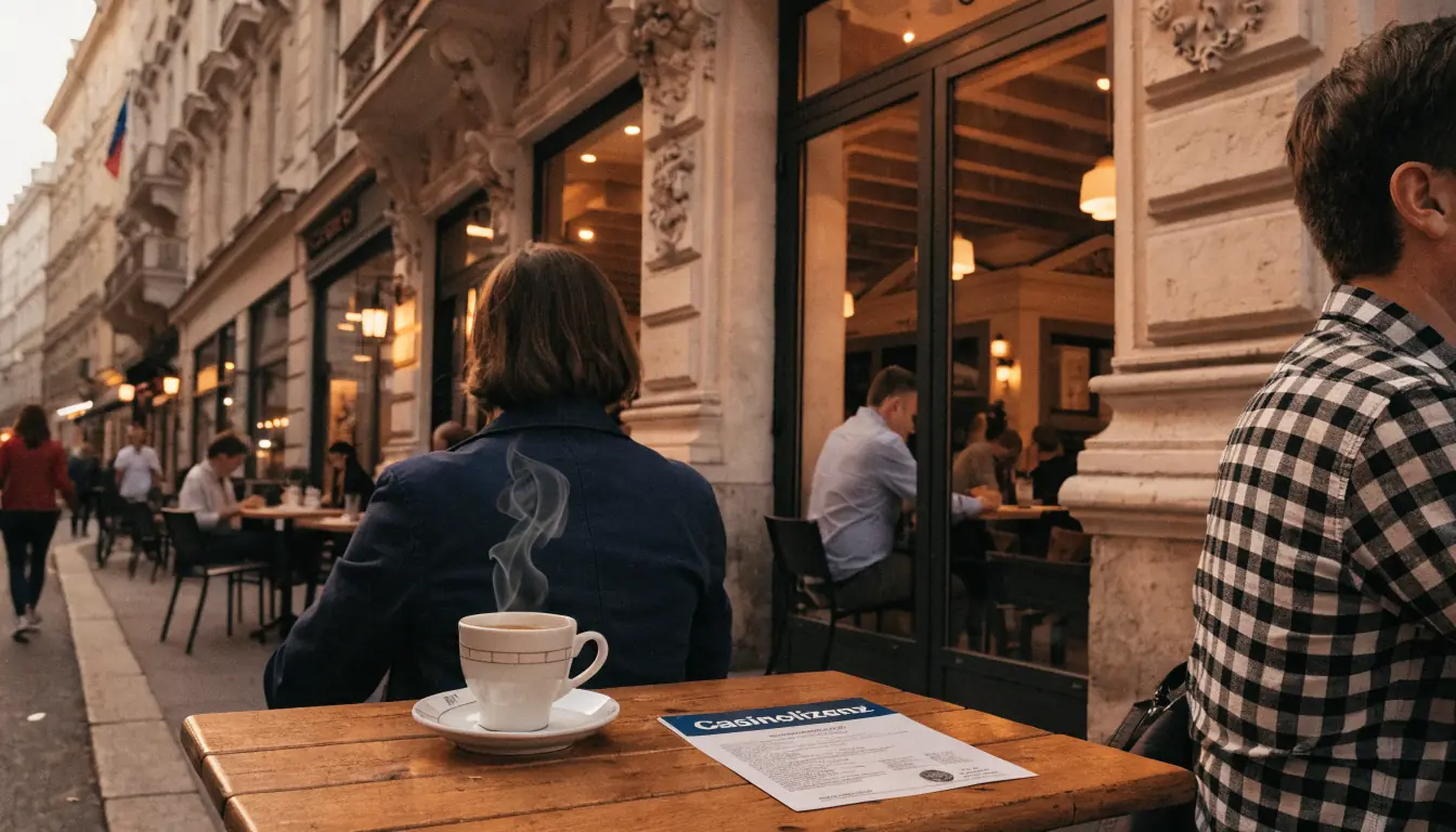 Café in Wien mit Casino-Lizenzdokument und Kaffee